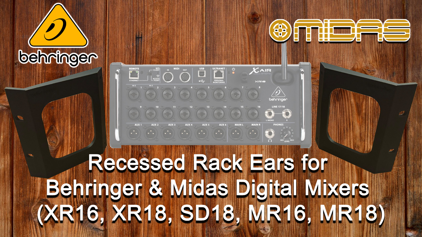 Recessed Rack Ears for Behringer Digital Mixers XR16 XR18 SD16 Midas MR16 MR18