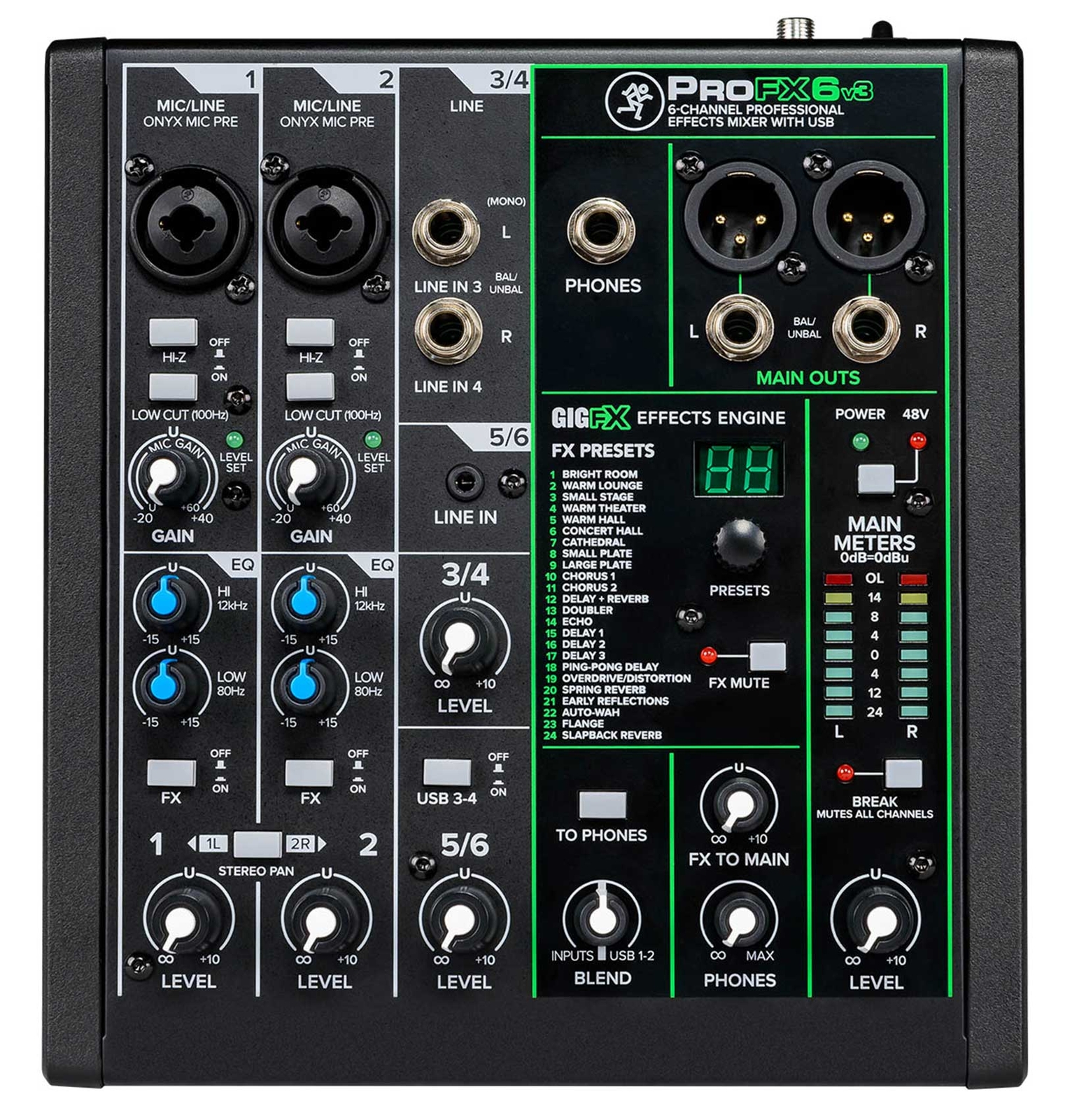 Mackie ProFX6v3 6-Channel Professional Effects Mixer w/USB ProFX6 v3+Headphones