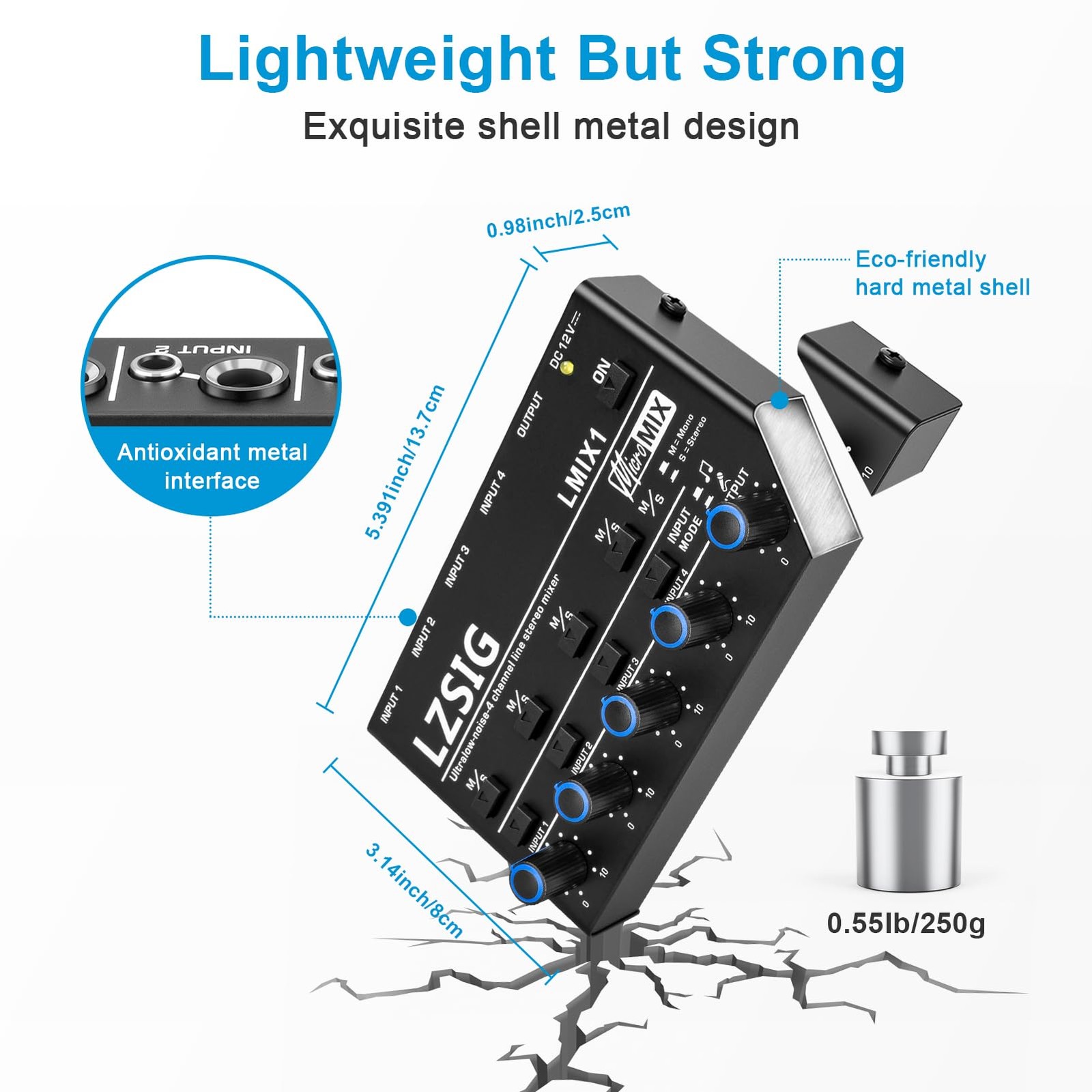LZSIG Mini Audio Mixer,Stereo Line Mixer for Sub-Mixing,Ultra Low-Noise,4-