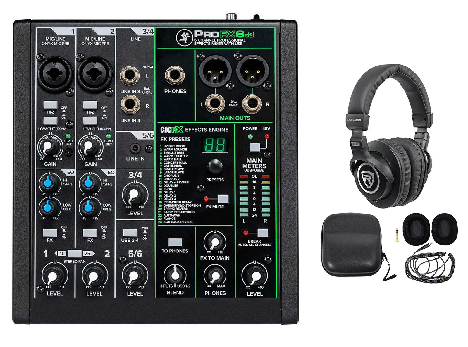 Mackie ProFX6v3 6-Channel Professional Effects Mixer w/USB ProFX6 v3+Headphones