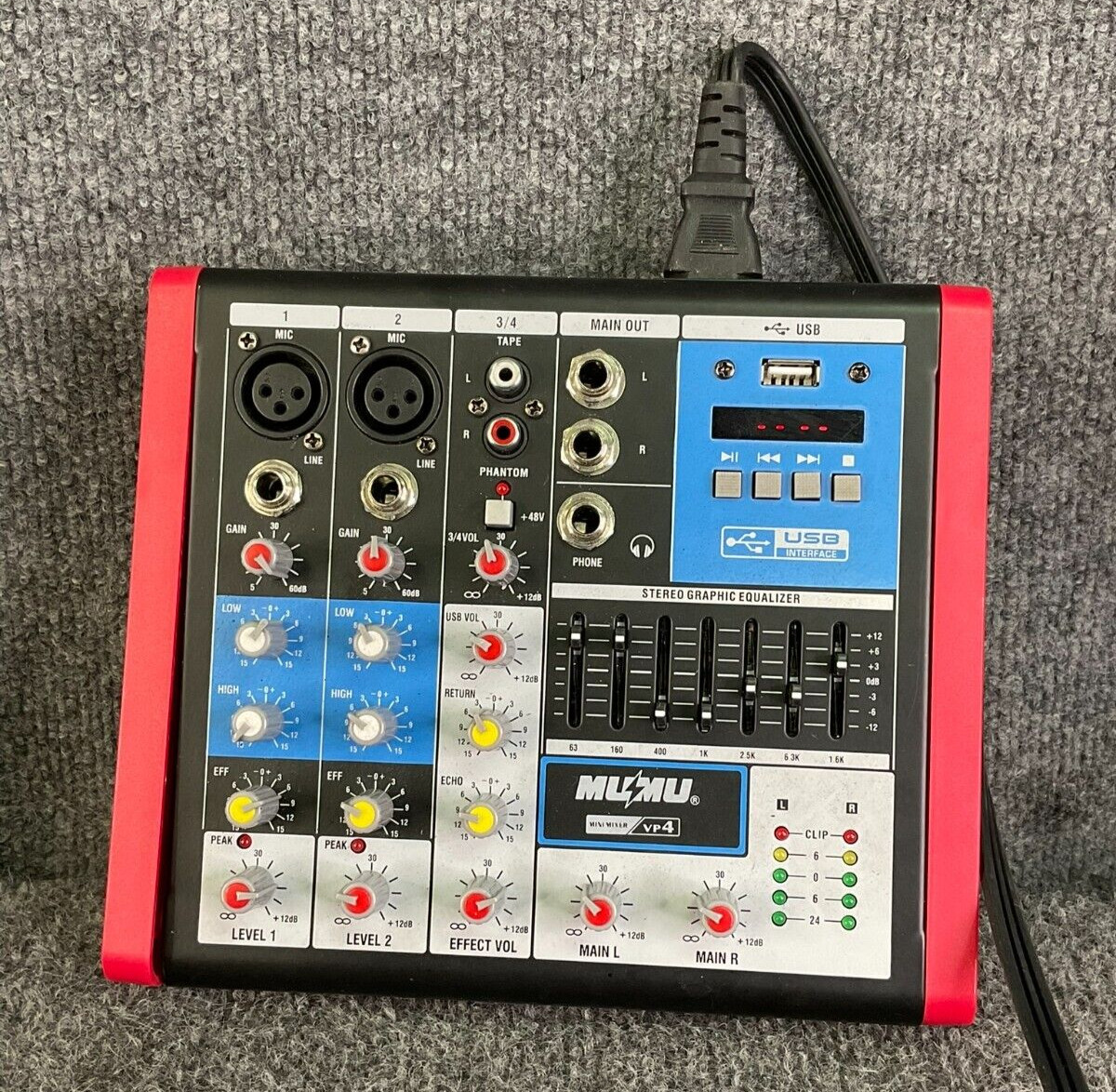 MUMU VP4 USB 4-Channel Mini Audio Mixer 7-Band Graphic EQ
