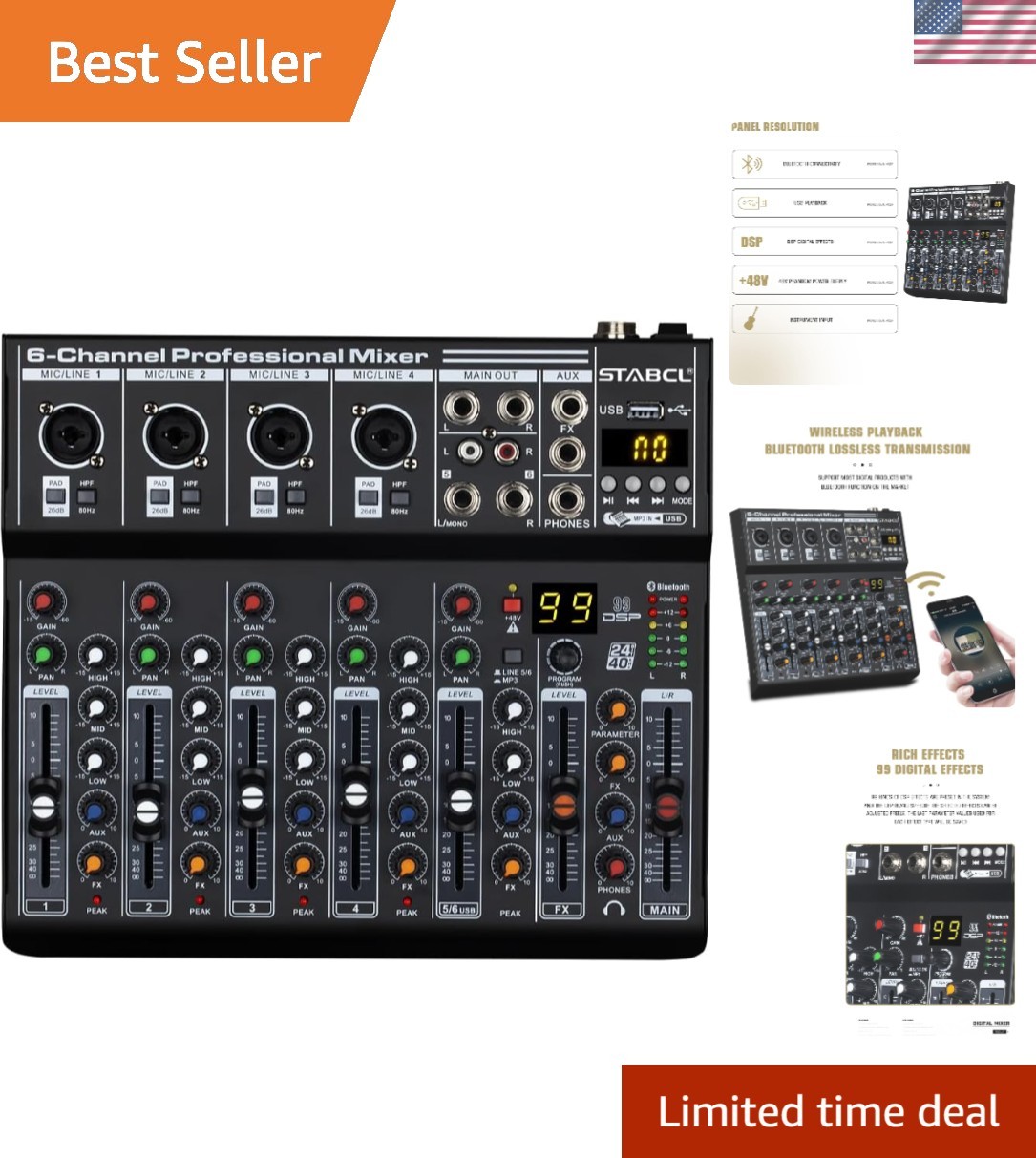 Compact 6 Channel Sound Mixer with Bluetooth Connectivity and 3-Band EQ Control