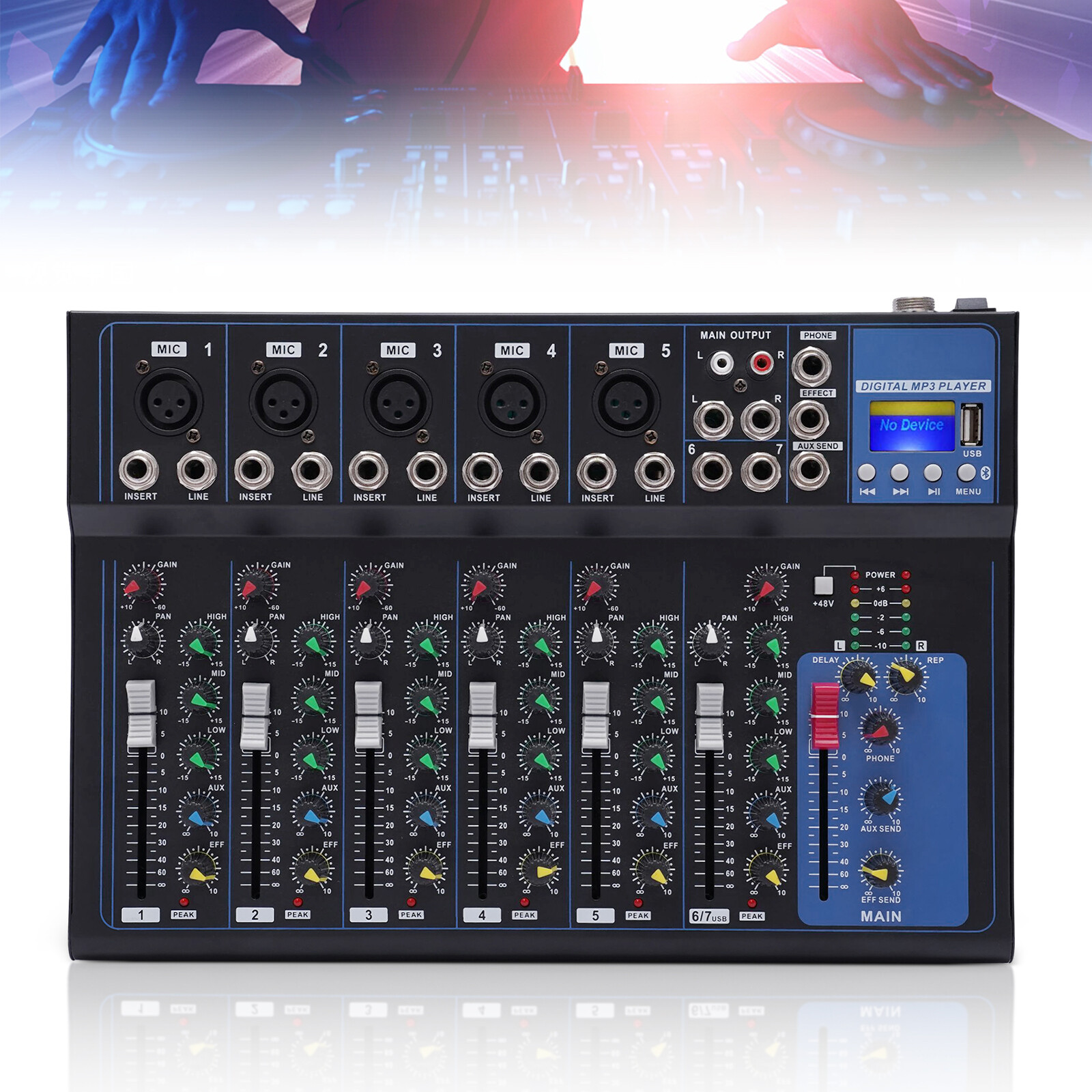Portable 7-Channel Bluetooth Audio Mixer USB DJ Sound Mixing Console Board