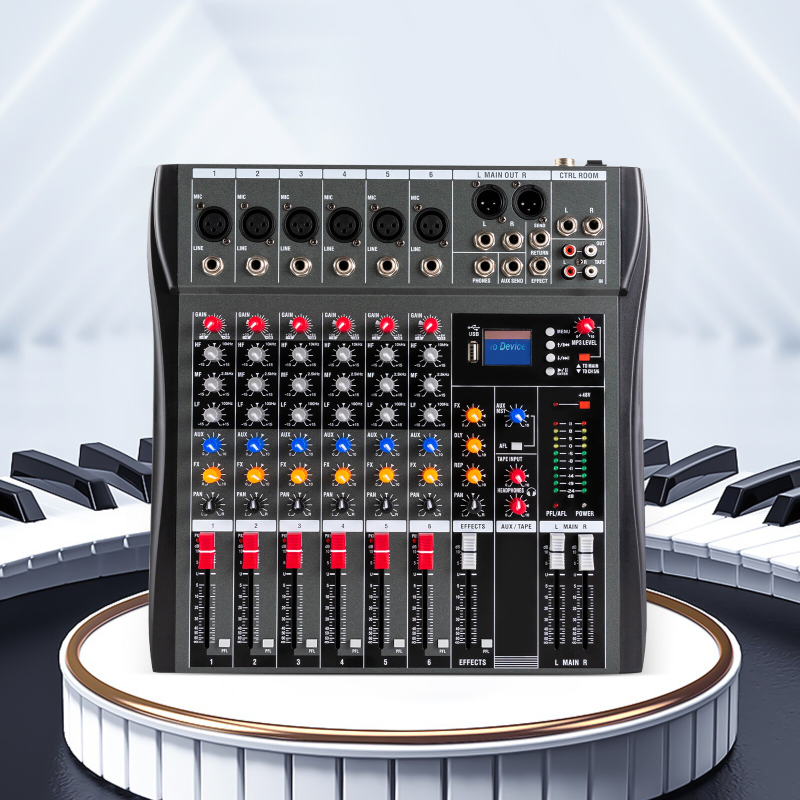 6-Channel Studio Audio Mixer Music Bluetooth USB Digital Sound Mixer Sound Board