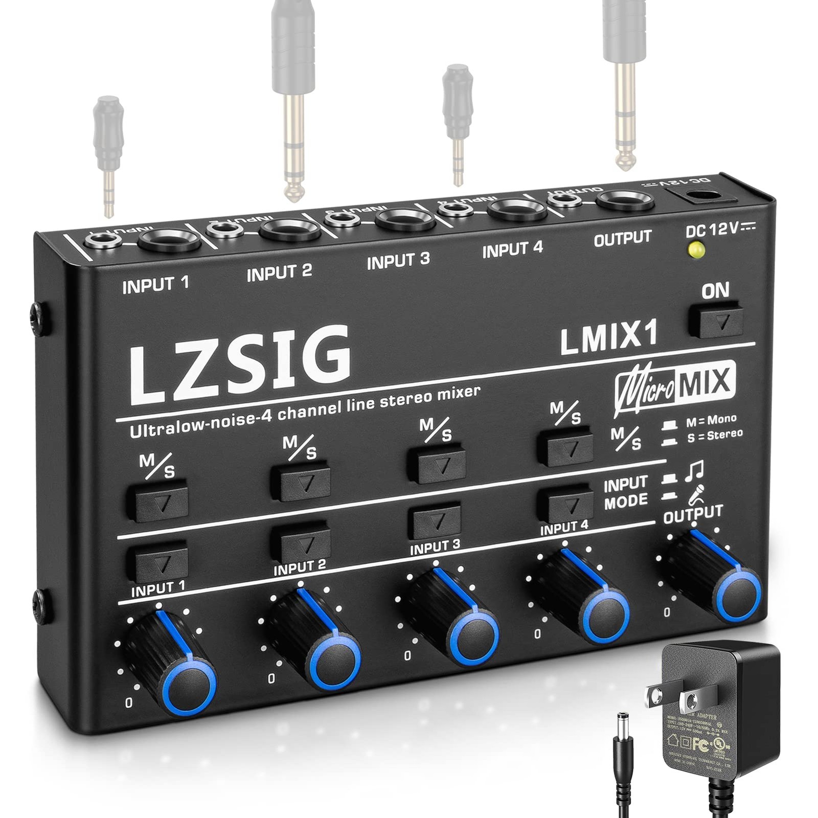 LZSIG Mini Audio Mixer,Stereo Line Mixer for Sub-Mixing,Ultra Low-Noise,4-