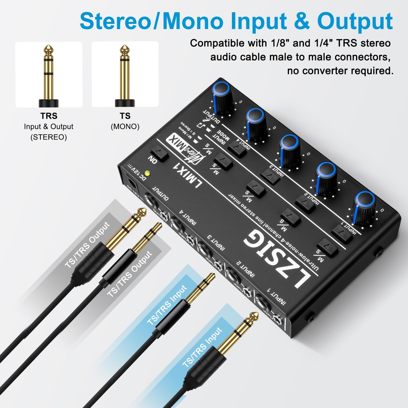LZSIG Mini Audio Mixer,Stereo Line Mixer for Sub-Mixing,Ultra Low-Noise,4-